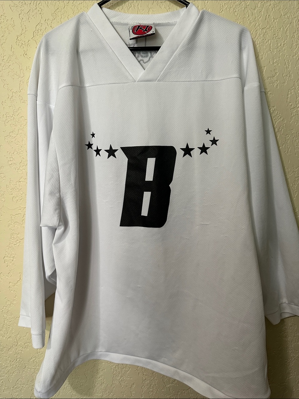 White Hockey Jersey with Black 'B' and Stars